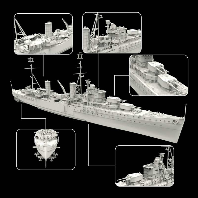 1:700拼装模型重庆轻巡洋舰 拼装军事战舰舰船模型船模玩具
